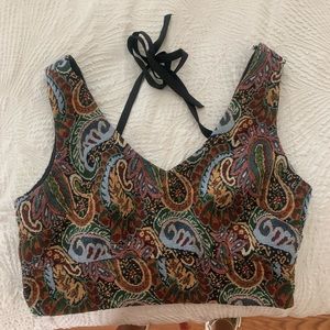 70’s Black and floral-ish print crop top